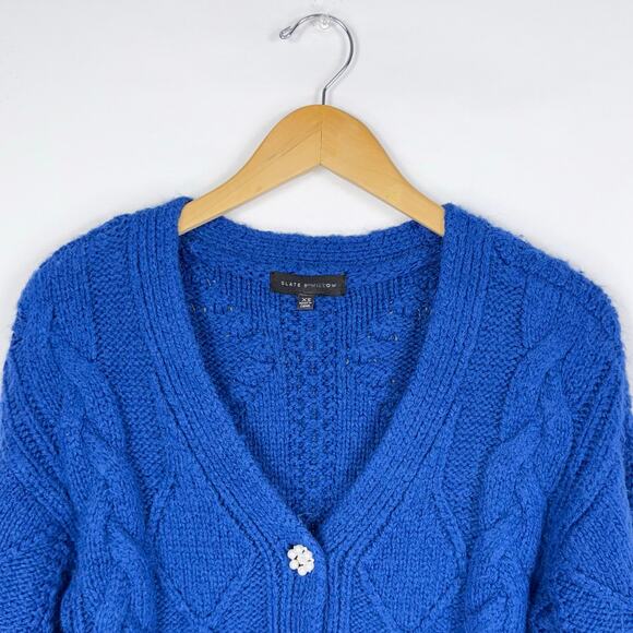 Slate & Willow Women's Bobble Chunky Knit Cardigan Sweater XS Blue - Picture 4 of 14